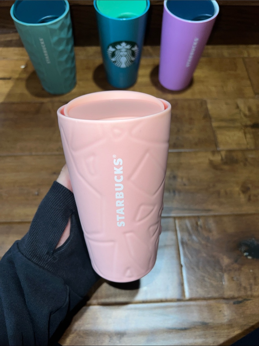 Starbucks Pink Soft Touch Travel Cup with Geometric Texture